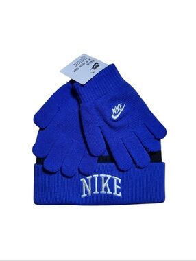 NEW Nike Big Kids' Chunky Stripe Beanie and Glove Set